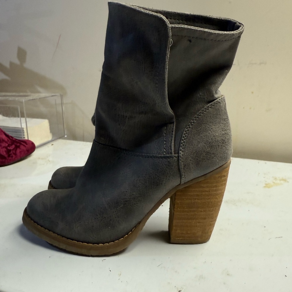 Gray Leather Ankle Boots